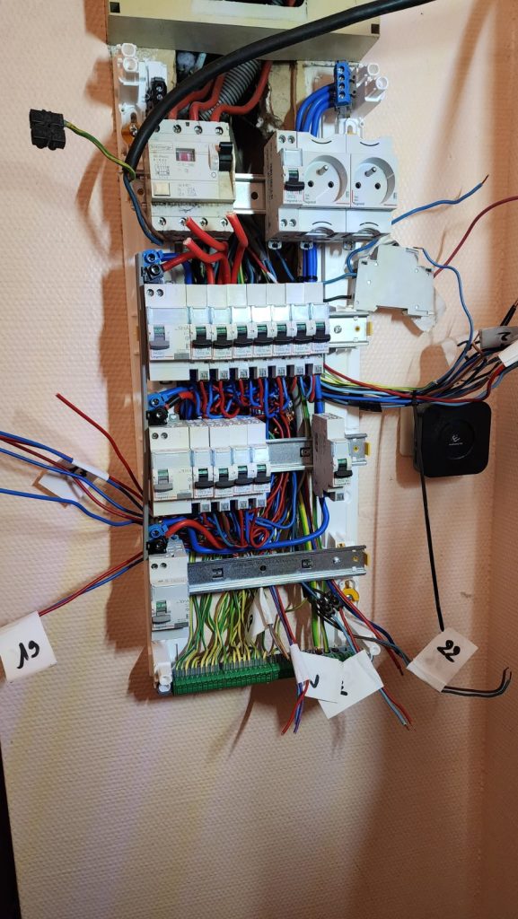 Câblage en cours d'un nouveau tableau électrique Legrand avec repérage numéroté des circuits à Toulouse